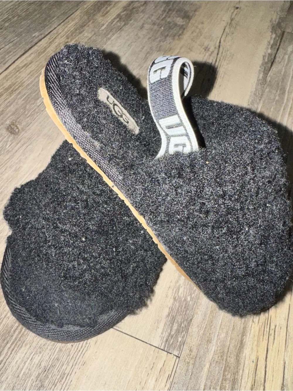 UGG Kids Black Fuzzy Slingback Clog Slippers